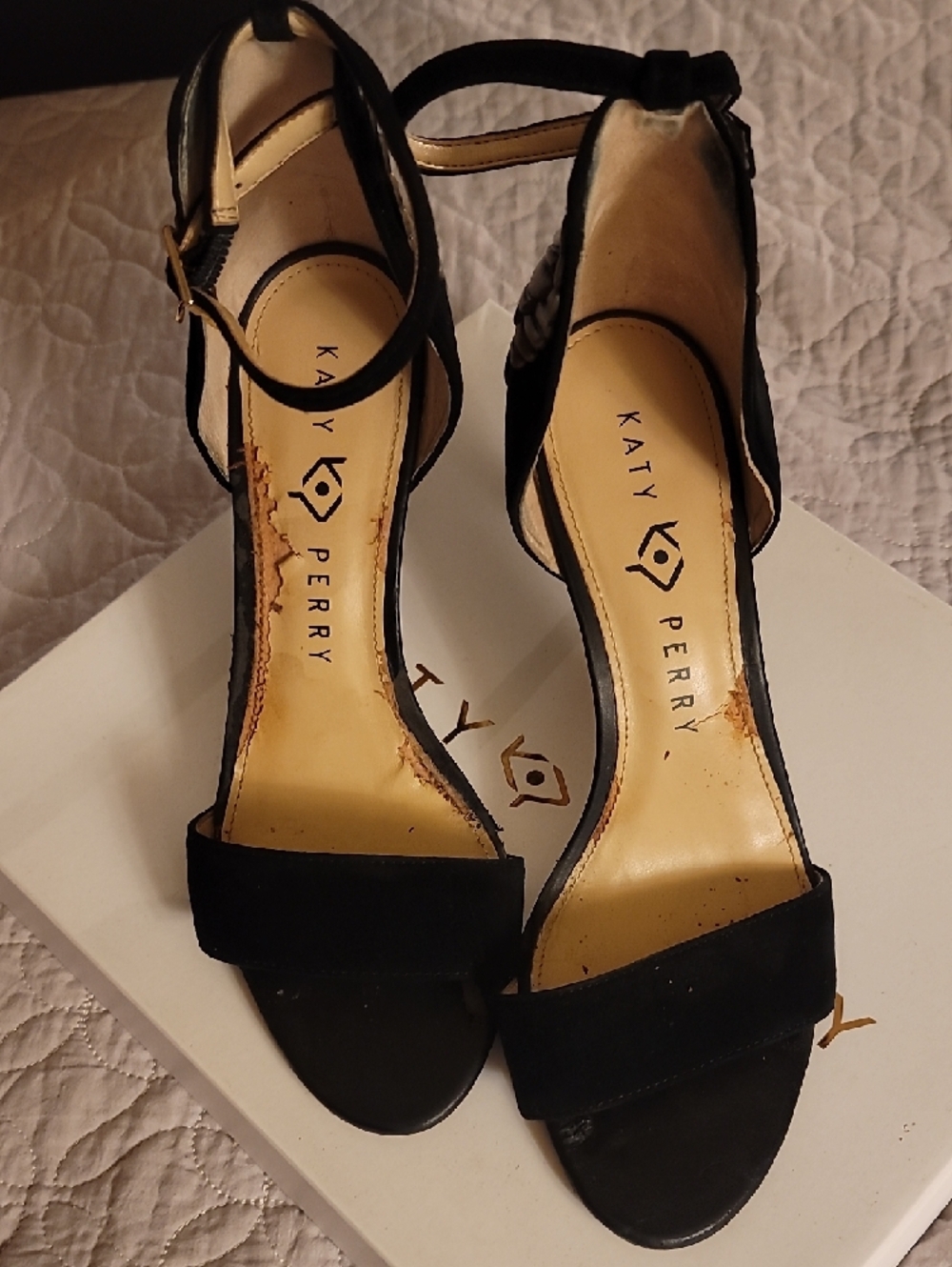 Katy Perry Collections Black Velvet Wing-Embellished Ankle Strap Heels - Picture 3 of 7